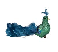 Decorazione Per Albero Di Natale Clip Su Uccello Pavone Con Piume E Glitter 28cm