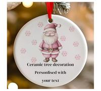 Decorazione per albero di Natale da appendere, in ceramica, rotonda, personalizzabile, rosa, per il primo Natale, per il primo Natale come Mr e Mrs, 7 cm