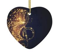 Decorazione per albero di Natale in ceramica bianca a forma di nota musicale dorata con stella lucida, decorazione per albero di Natale in porcellana