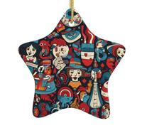 Decorazione per albero di Natale in ceramica da appendere a forma di stella WHJDPP con motivi europei e americani, con cavo in filo dorato, facile da appendere