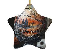 Decorazione per albero di Natale in ceramica da appendere a forma di stella WHJSHOP Christmas Eve Horror stampa facile da appendere su alberi, porte e finestre