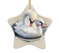 Decorazione per albero di Natale in ceramica da appendere a forma di stella WHJSSF con simpatico cigno stampato con cavo dorato facile da appendere