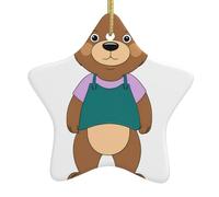 Decorazione per albero di Natale in ceramica da appendere a forma di stella YYHWHJDE Bib Brown Bear Stampe facili da appendere su alberi, porte e finestre