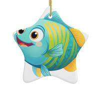 Decorazione per albero di Natale in ceramica da appendere a forma di stella Yyhwhjde Happy Little Fish Stampe dal design squisito, 7,9 x 7,9 cm