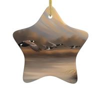 Decorazione per albero di Natale in ceramica da appendere a forma di stella YYHWHJDE Hunting Flying Wild Ducks stampe facili da appendere su alberi, porte e finestre