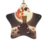 Decorazione per albero di Natale in ceramica da appendere a forma di stella YYHWHJDE Little Brown Bear Watching The Moon stampe facili da appendere su alberi, porte e finestre