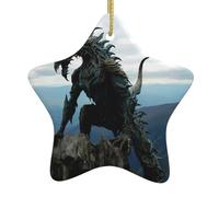 Decorazione per albero di Natale in ceramica da appendere a forma di stella YYHWHJDE Mountain Top Monster Stampe facili da appendere su alberi, porte e finestre