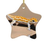 Decorazione per albero di Natale in ceramica da appendere a forma di stella YYHWHJDE Sand Leopard Geco stampato con filo dorato facile da appendere