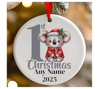 Decorazione per albero di Natale in ceramica da appendere, per il primo Natale, personalizzabile, color argento, 7 cm