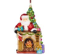 Decorazione per albero di Natale in vetro soffiato, dipinta a mano in Europa, ciondolo per albero di Natale (Babbo Natale dietro il camino, 16 cm)