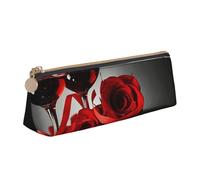 Decorazione per amanti romantici di rose rosse e vino, Astuccio portapenne triangolare Astuccio portapenne portatile in pelle con cerniera Astuccio porta cosmetici