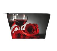 Decorazione per amanti romantici di rose rosse e vino, Borsa da toilette Borsa per trucco Borsa per cosmetici Borsa da toilette da viaggio portatile