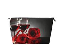 Decorazione per amanti romantici di rose rosse e vino, Borsa da toilette Borsa per trucco Borsa per cosmetici Borsa da toilette da viaggio portatile