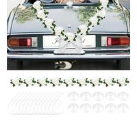 Decorazione per auto, 2 pezzi, 1,6 m, in organza, 9 pezzi, 12 cm, rosa da 12 cm, decorazione per cofano dell'auto, per matrimoni, feste