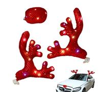 Decorazione per auto natalizia | Decorazione auto con corna e naso di renna con luce a LED per vacanze invernali, Capodanno, riunione di famiglia e amici | Set