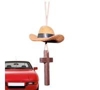 Decorazione per auto per specchi decorazione a croce vintage occidentale | Cappello da cowboy decorazioni per auto per interni regalo per conducente compleanno Natale SUV passeggeri pick-up