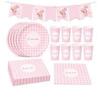 Decorazione per baby shower per bambini, kit di decorazione per baby shower, benvenuto neonato e nascita con ghirlanda, piatti, bicchieri e tovaglioli (rosa)