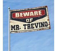 Decorazione per bar e cortile, motivo: bandiera "Attenzione al signor Trevino, decorazione per il cortile e la casa, accessori per bar (120 x 180 cm)