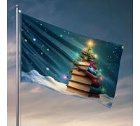 Decorazione per bar sportiva, una pila di libri forma un albero di Natale con luci colorate. Bandiera da pesca accessori per la camera da letto da uomo (120 x 180 cm)