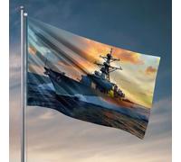 Decorazione per bar sul retro una nave navale naviga attraverso acque turbolente al tramonto. Bandiera divertente decorazione per la stanza o palestra (120 x 180 cm)