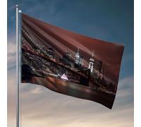 Decorazione per bar sul retro uno skyline della città con un ponte in primo piano. Bandiera divertente decorazione per la stanza o palestra (60 x 90 cm)