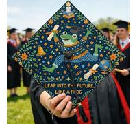 Decorazione per berretto da laurea anfibio, giocoso fantasioso globo a campana per laurea blu Senior 2026 Grad Cap decorazioni roba per feste senior ritratto sessione celebrazione 24,9 x 24,9 cm