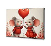 Decorazione per camera da letto, motivo: due topi che tengono un palloncino a forma di cuore, su tela, decorazione da parete per bagno (30 x 40 cm)