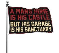 Decorazione per camera da letto universitario La casa di un uomo è il suo castello ma il suo garage è il suo santuario, bandiera autunnale, decorazione per la casa all'aperto (60 x 90 cm)