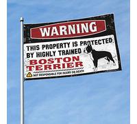 Decorazione per camera universitaria per ragazzi che avvertono questa proprietà è protetta da una bandiera Boston Terrier altamente addestrata, decorazione per camera da letto per ragazze e ragazzi