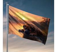 Decorazione per camera universitaria per ragazzi Tramonto Serenity: un riposo tranquillo del cane vicino al lago bandiera bandiere per uomo grotta ufficio decorazione per uomo (120 x 180 cm)
