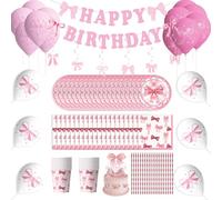 Decorazione per compleanno, decorazione di compleanno con stoviglie per feste, set di stoviglie per feste, set con tazza pastello, tovaglioli, piatti di carta, decorazione di compleanno per ragazze