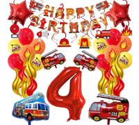 Decorazione per compleanno dei vigili del fuoco per bambini, Decorazione per compleanno per 3 anni, 42 pezzi, include striscione,palloncino numeri,Palloncino del sesso opposto, Decorazione spirale