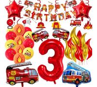 Decorazione per compleanno dei vigili del fuoco per bambini, Decorazione per compleanno per 3 anni, 42 pezzi, include striscione,palloncino numeri,Palloncino del sesso opposto, Decorazione spirale