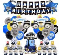 Decorazione per compleanno della polizia, 58 pezzi, decorazione per compleanno dei bambini, striscioni Happy Birthday, palloncini della polizia, palloncini in pellicola, decorazione per torte,