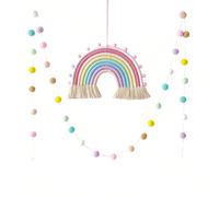 Decorazione per corona fatta a mano con pon pon colorati arcobaleno, decorazione da parete arcobaleno intrecciata in stile boho per camera, cameretta Palla di pelo,Arcobaleno + palla di lana,arcobalen