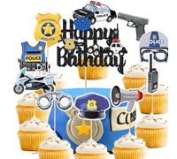 Decorazione per cupcake della polizia pistola a mano e manette decorazione per torte auto della polizia emblema decorazione torta tema polizia bambini compleanno festa