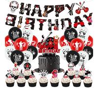 Decorazione per Festa Musicale,32pcs Decorazioni per Feste con Chitarra rock,Striscioni di Buon Compleanno,Palloncini Cake Toppers,Rock and Roll Party Festa di Compleanno Baby Shower