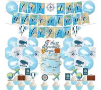 Decorazione per feste a tema viaggio, decorazioni per feste Bon Voyage includono striscione Let the Adventure Begin, palloncino da viaggio, topper per torte, topper per cupcake per decorazioni per