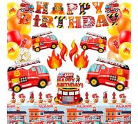Decorazione per Feste dei Pompieri, 110 Pcs Camion dei Pompieri Forniture di Compleanno - Palloncini Banner Torte Decorazioni Tovaglia etc Compleanno Pompiere Decorazione