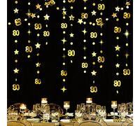 Decorazione per feste di 80° compleanno, numero 80 cerchio, a pois, con stelle luccicanti, metalliche, da appendere, per 80 anni, per donne e uomini, compleanno, per feste, forniture