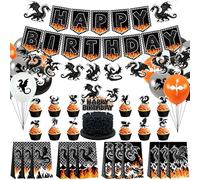 Decorazione per feste di compleanno a tema drago, tra cui striscione per feste di buon compleanno, topper per torte, sacchetto regalo, palloncini, per feste a tema drago