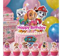Decorazione per feste di compleanno a tema Skye di PAW Patrol, rosa per ragazze, inclusi palloncini, tazze, tovaglioli, tovaglia, stoviglie, striscione "Buon compleanno" (stile casuale) grande,Piccolo