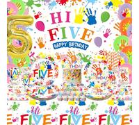 Decorazione per feste di compleanno Hi Five, tra cui sfondo per feste Hi Five, piatti da cena, piatti da dessert, tazze, tovaglioli, tovaglie, palloncini, cannucce, per bambini, ragazzi e ragazze
