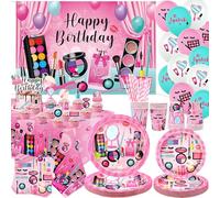 Decorazione per feste di compleanno spa, forniture per feste di trucco, piatti, tazze, tovaglioli, tovaglia, sfondo di buon compleanno, palloncini, topper per torte per ragazze donne sonno coccole spa