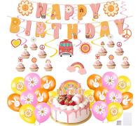 Decorazione per feste di compleanno, striscione di buon compleanno, 46 pezzi, decorazioni per torte per feste in giardino primaverile, tè pomeridiano, matrimonio, compleanni, fidanzamento
