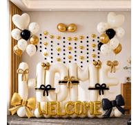 Decorazione per feste di inaugurazione della casa, 101 cm, colore: beige | Palloncini con fiocco nero e oro, color crema, avorio, nero, oro, con stampa a fiocco, per una nuova casa, dolce casa