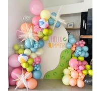 Decorazione per feste estive, 144 pezzi, verde, rosa, blu, pesca, kit con palline da spiaggia gonfiabili e palloncino a stella esplosione iridescente, per feste estive in spiaggia, piscina