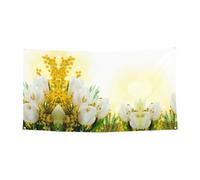 Decorazione per festone con stampa di tulipani bianchi, con metallo, per interni ed esterni, con occhielli, 1 confezione