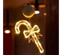 Decorazione per finestre Bastoncino di zucchero natalizio luminoso Led a ciondolo con ventosa Bianco caldo a batteria Wisdom