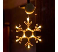 Decorazione per finestre Fiocco di neve natalizio luminoso Led a ciondolo con ventosa Bianco caldo a batteria Wisdom